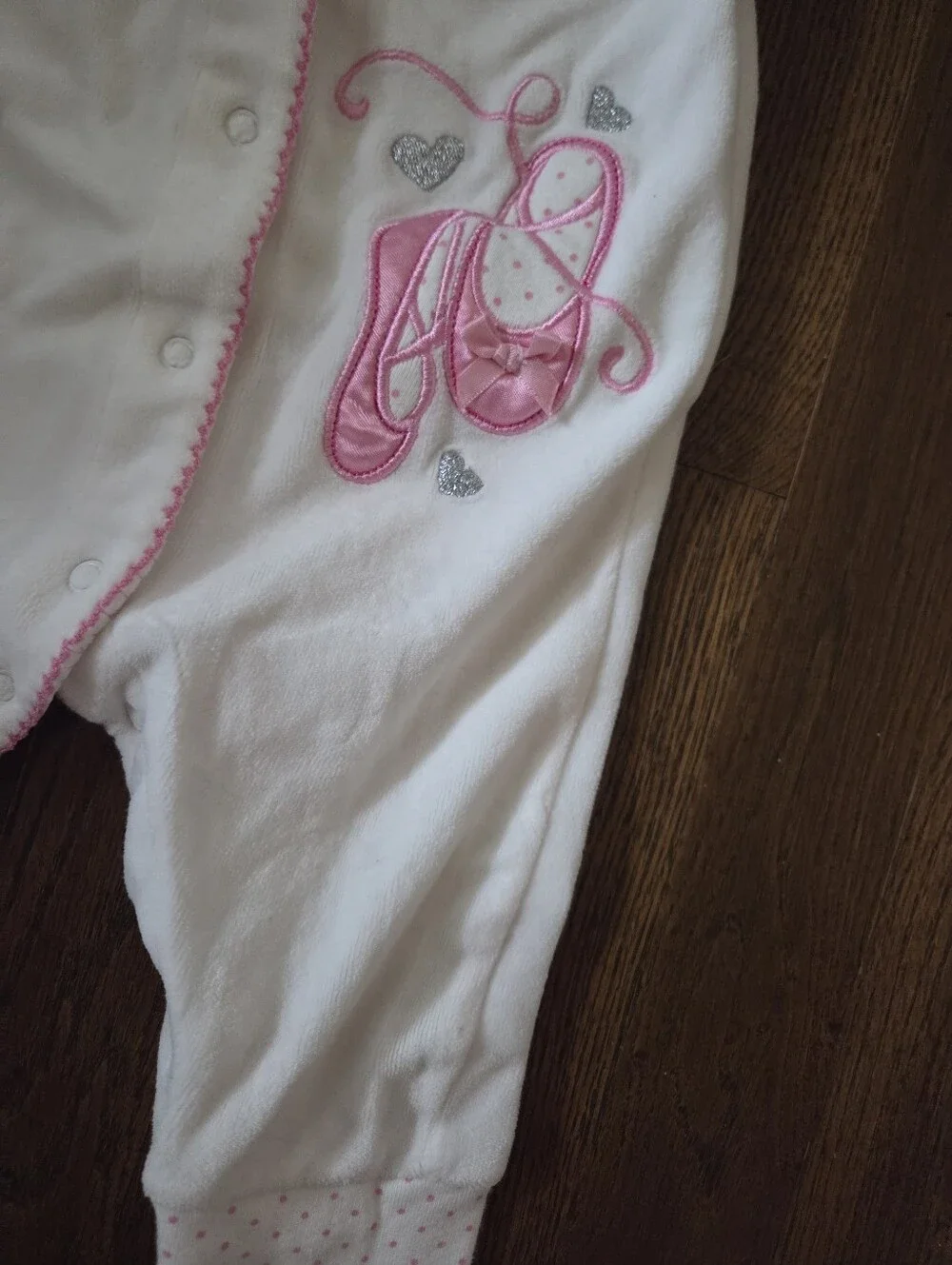 Caeters 6M Girls White Velour Ballet Slipper Romper